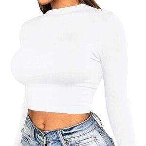 Artfish Long Sleeve Stretchy Sexy Slim Fitted Fleece Lined Crop Top ~ NWOT
